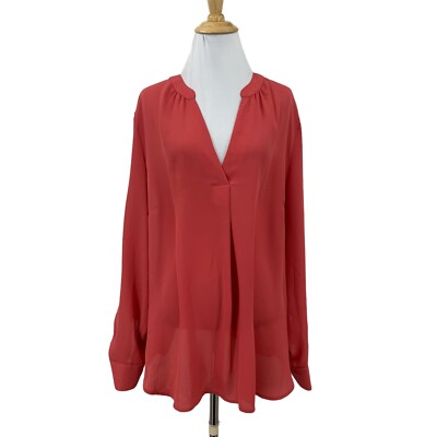Soho NY&C Blouse Womens XS Extra Small Pink Notched Popover Shirttail Hem Top
