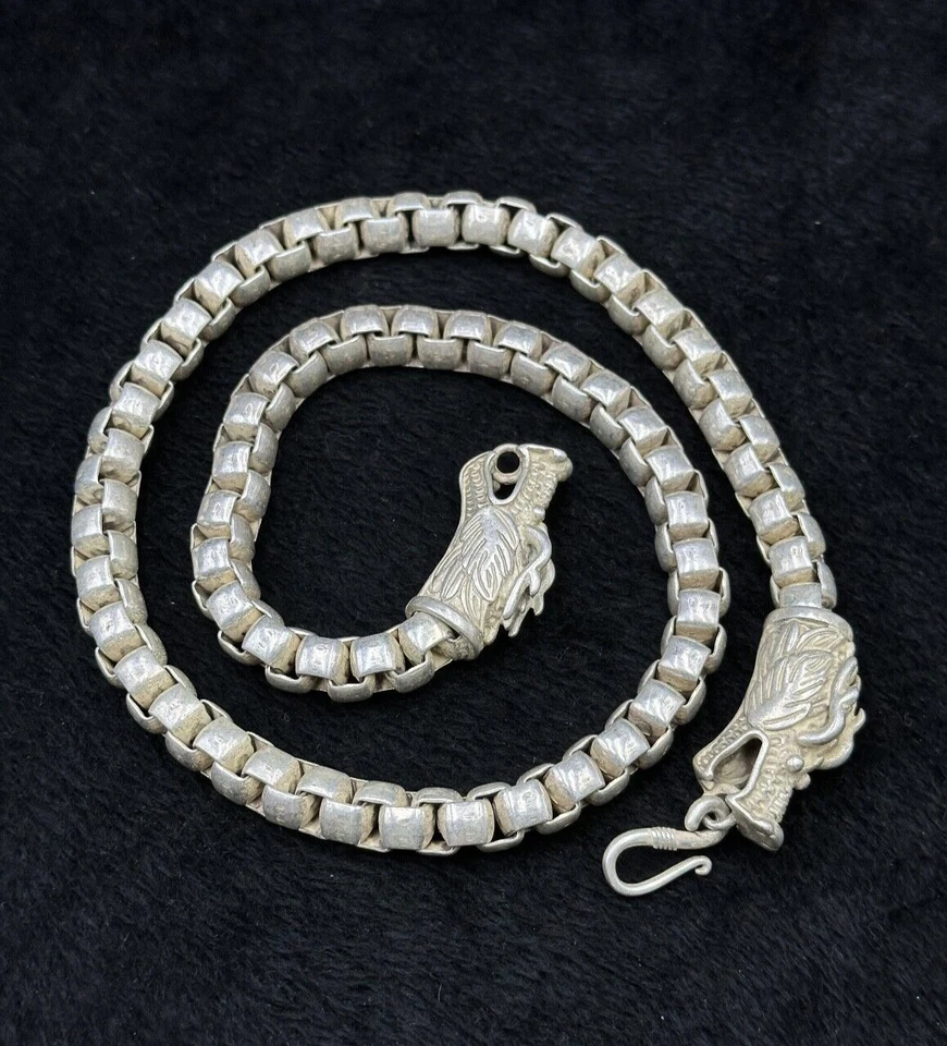 Collar Cadena Dragón Plata Tibetano Único De Colección Hecho a Mano Buena Calidad Foto 3 de 4