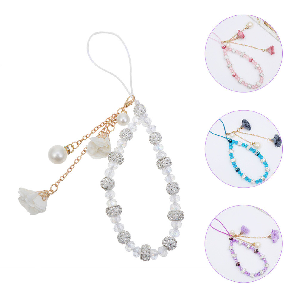 Phone Case Accessories Charms Round Beads Flower Lanyard