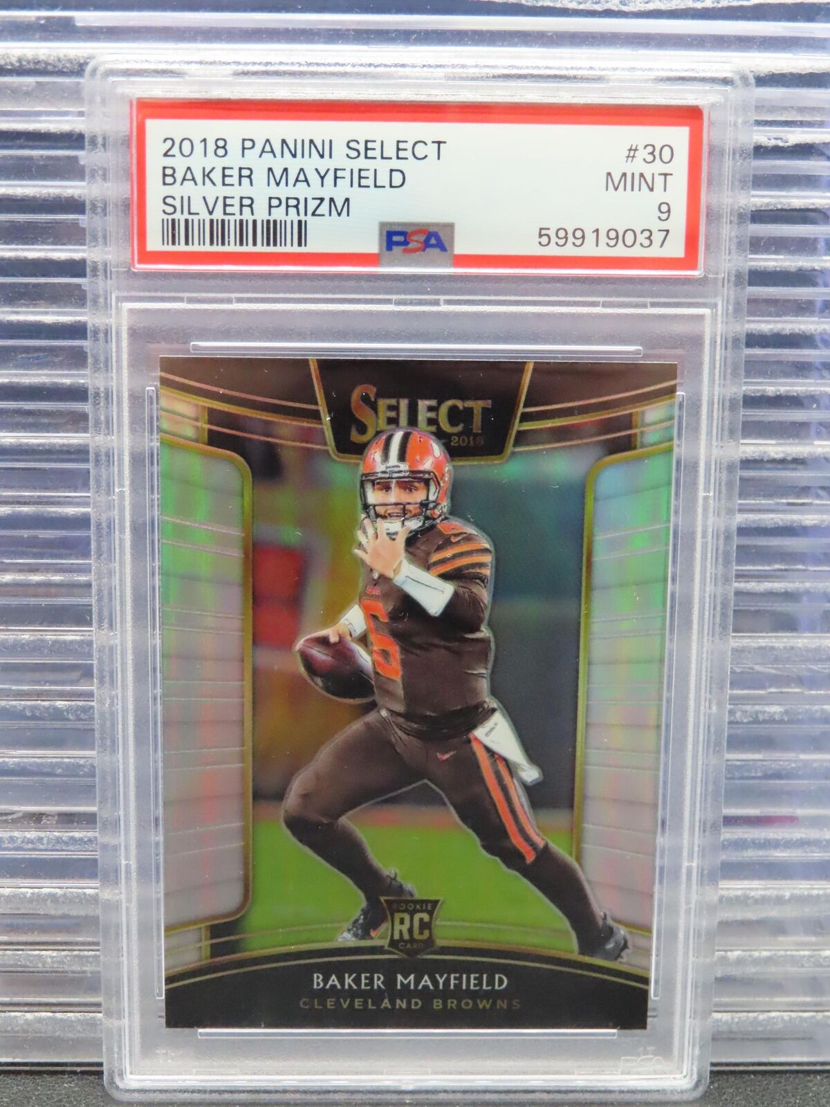 2018 Select Baker Mayfield Concourse Silver Prizm Rookie RC #30 PSA 9 Browns