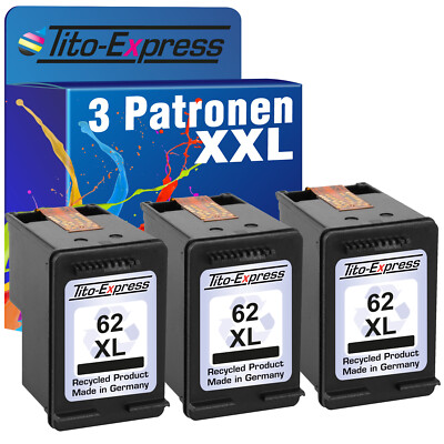 3 Patronen Black PlatinumSerie für HP 62 XL Envy 5660 5663 5665 7640 7643 7644 7