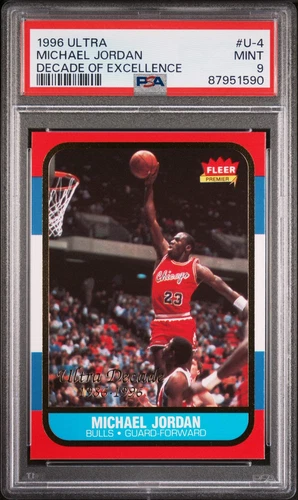 Graded 1996 Ultra Michael Jordan #U4 DOE Rookie Reprint Basketball Card PSA 9