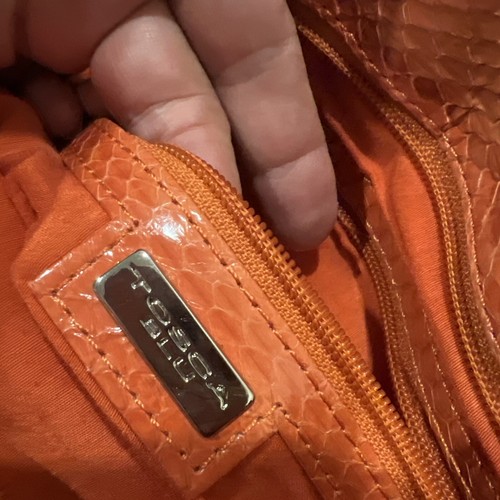 Tosca Blu Handbag Italy Leather Embossed Snakeskin Hobo Bag Fringe Large Orange - Picture 9 of 11