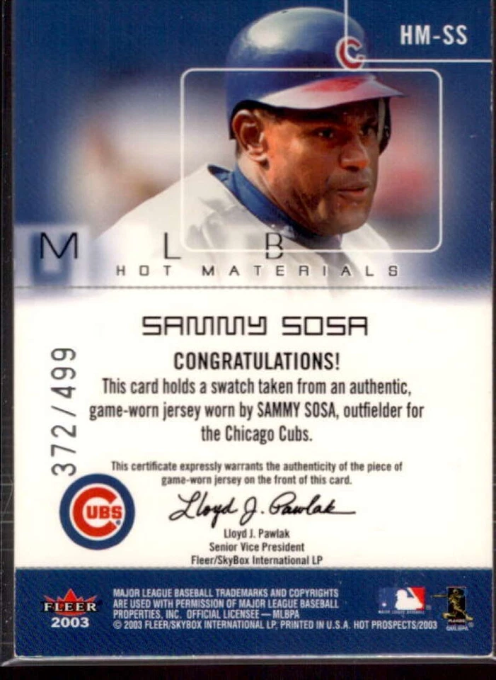 Sammy Sosa Jsy Card 2003 Hot Prospects MLB Hot Materials #SS  - Image 2 of 2
