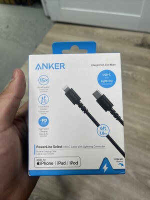 Anker PowerLine Select Cable USB-C to iPhone LIGHT-ING Connector Black 6ft - NEW