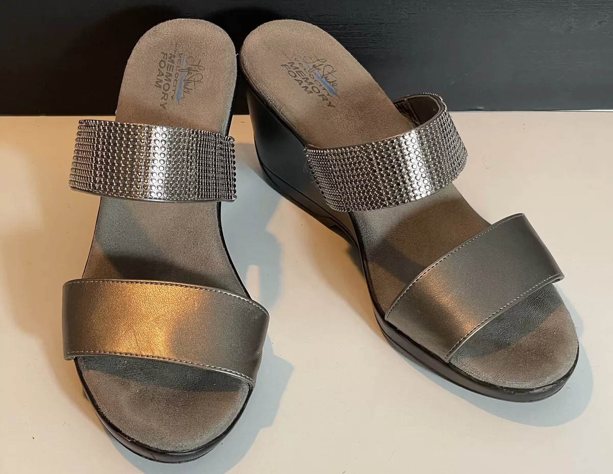 Life Stride Velocity Memory Foam Silver Metal Accent Wedge