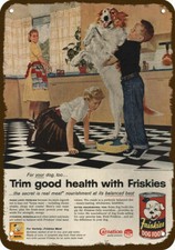 1957 FRISKIES Dog Food  Collie Dog Vintage-Look DECORATIVE REPLICA METAL SIGN