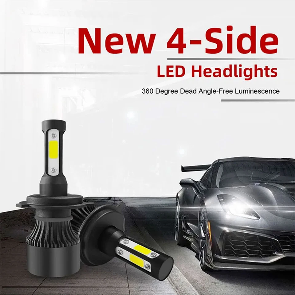 7X6" LED Crystal Clear Glass Metal Headlight 4000Lm H4 Light Bulb Headlamp Pair - Image 3 of 4