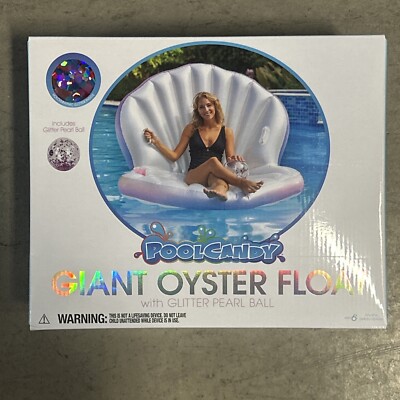 Pool Candy Giant Oyster Shell Lounge Pool Float & Glitter Pearl Beach Ball NWB