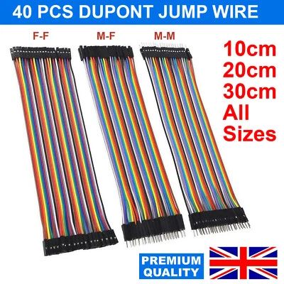 40 Dupont Jump Wire M-F M-M F-F Jumper Breadboard Cable Lead Arduino HOBBY UK PO