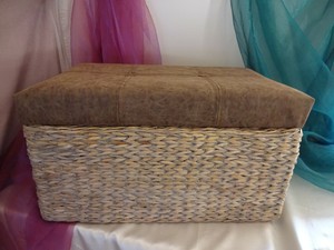 Truhe Sitzbank Polsterhocker zum Aufklappen Stauraum aus Seegras