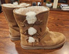 Koolaburra by UGG Victoria Boot Women Size 7 Chestnut Suede Bow Faux Fur Trim