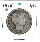 1915 "D" BARBER HALF DOLLAR***VG***