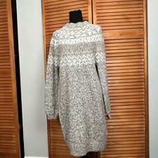 Loft Fair Isle Hold Metallic Knit Puff Sleeve Mock Neck Sweater Dress Size M