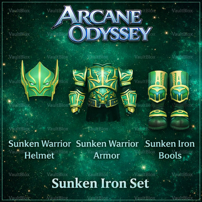 Arcane Odyssey Sunken Warrior Set | Sunken Warrior Helmet, Armor, and Boots