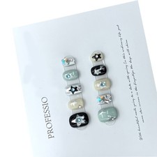 Press on Nails Handmade Gothic Short Round Flase Nails DIY Decortaion for Women