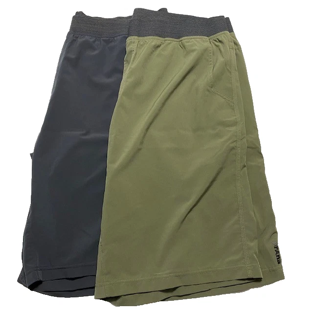 2 PrAna Mens Activewear Athletic Shorts Size XXL Olive Green & Dk Gray Elastic