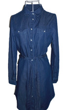 cotton denim look blue long sleeve collared button shirt dress 10