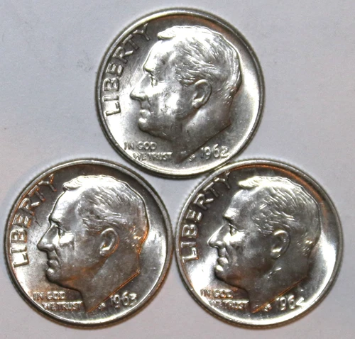 (3) About Uncirculated Roosevelt Dimes - 1962D 1963D 1964P - #9824D