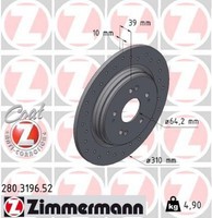 2X Bremsscheibe Zimmermann 280.3196.52 2 Bremsscheiben Hinterachse Hinten