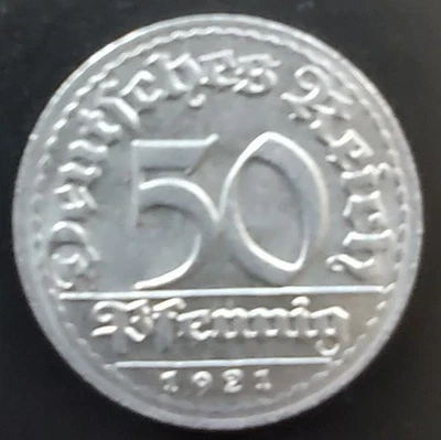 50 Pfennig Kursmünze Deutsches Reich Kaiserreich 1921 D - Jäger 301 - Bild 1 von 2