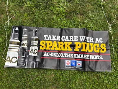 Vintage AC Delco Vinyl Advertising Banner Aprox. 60in X 24in Spark Plug Garage