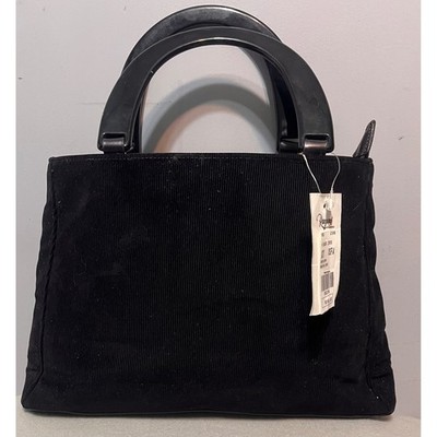 Vtg NWT Rangoni Of Florence Black Corduroy Top Handle Bag Purse Leather Trim