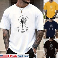 100 Cotton T-Shirt For Men Printed Round Neck Short Sleeve T Shirt Tee Tops US
