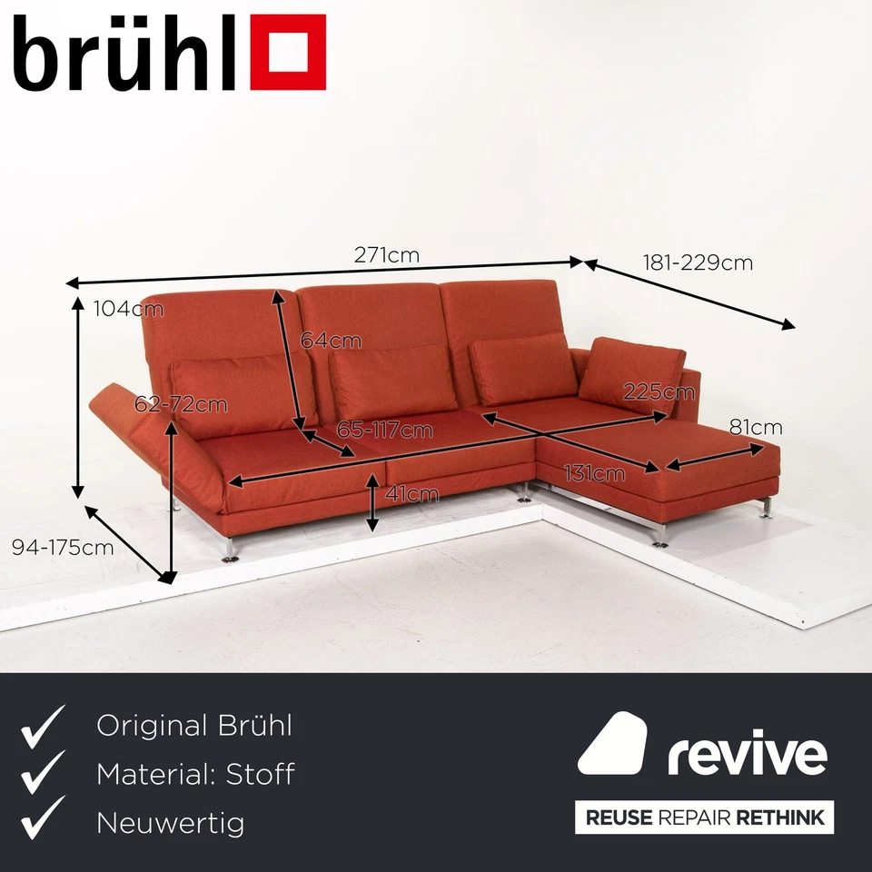 Brühl Moule Stoff Ecksofa Terrakotta Rot Relaxfunktion Funktion Couch #14590 - Bild 2 von 4