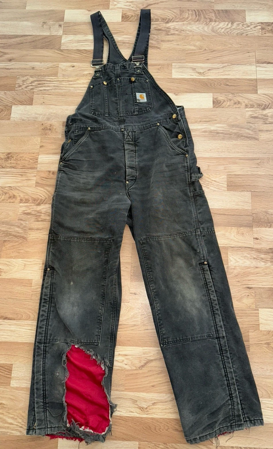 Vintage Y2K Carhartt Duck Black Bib Overalls Mens Size 40 X 30 Double Knee