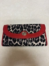 CHRISTMAS SALE!!! COACH OCELOT W/RED LEATHER TRIM SLIM ENVELOPE BI-FOLD VGUC
