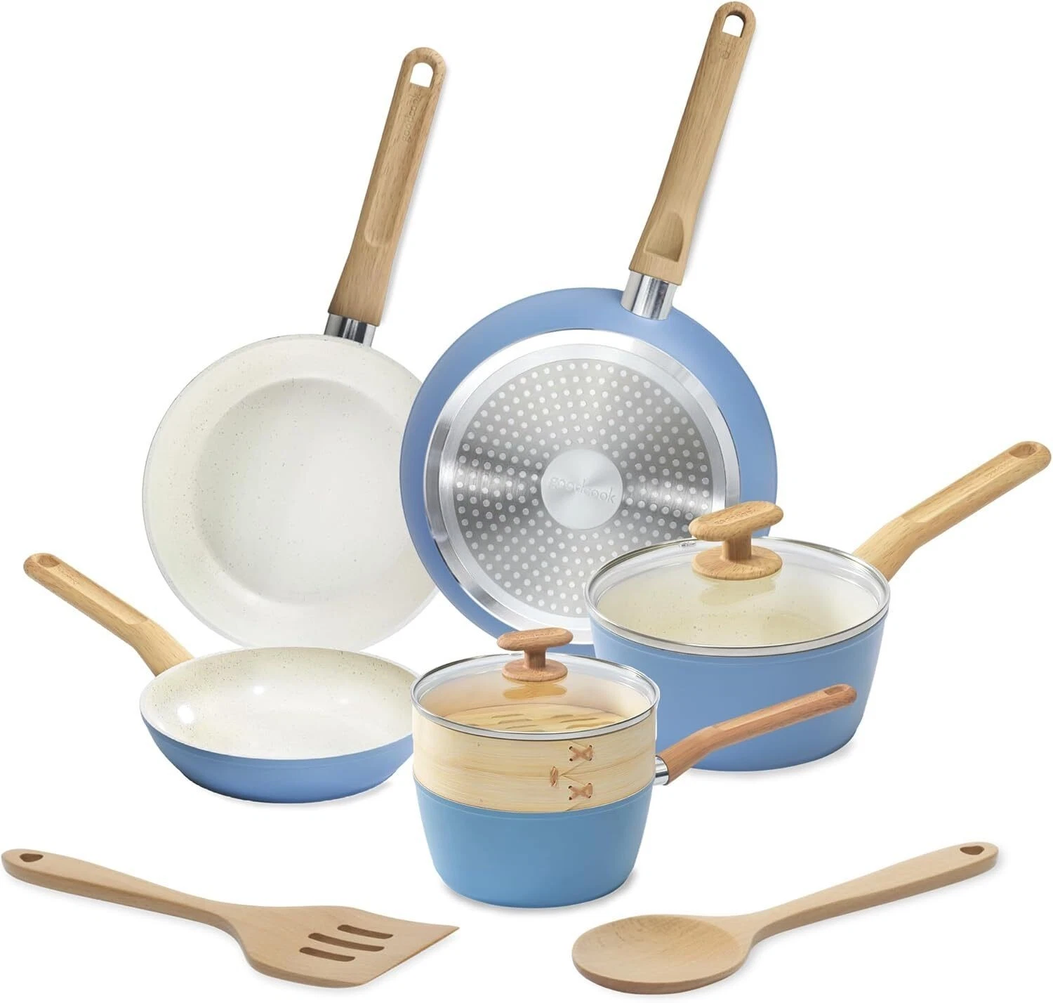 10-Piece Healthy Ceramic Titanium-Infused Cookware Set Pots Pans Steamer Spoon