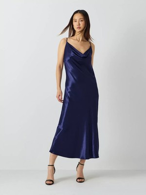 Vivere By Savannah Miller Midi Dress Kim Satin Navy Blue Bias Cut UK 18 - BNWT