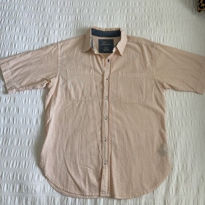 Bob Timberlake Seer Sucker Short Sleeve Shirt Medium Orange And White Stripes