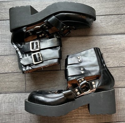 パンプー Jeffrey Campbell Black Leather Havana Lindor Buckles Platform Size