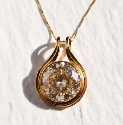 925 Silver, Elegant Champagne Diamond Solitaire Pendant, 10 Ct Certified Treated