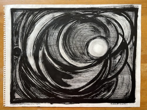 Robert Martin Moonrise Over Socorro New Mexico 2002 Signed Original Ink Drawing