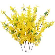 6Pcs Artificial Forsythia Flower Branches Spring Summer Yellow Silk Fake Wint...
