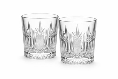 Cut Crystal Clear Tumbler Glass Two-Piece Set Round Glossy Finish