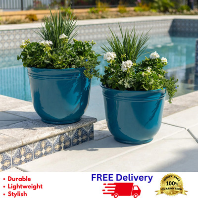 2-Pack 18'' Resin Planters Large Outdoor Indoor Flower Pots Frost Fade Resistant