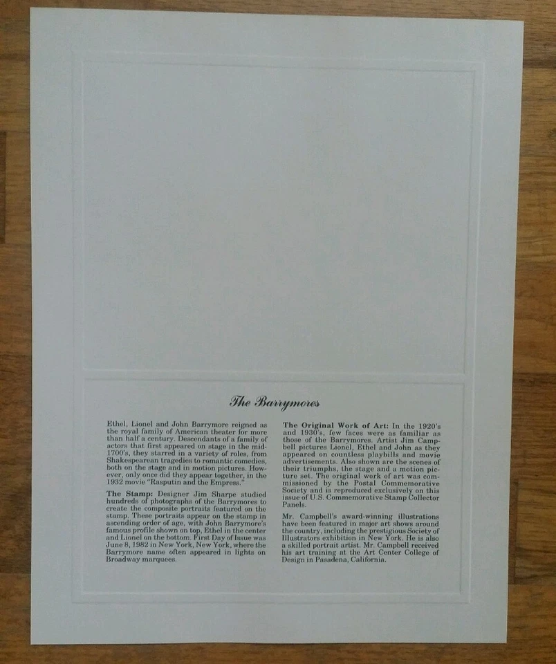 MINT US STAMPS PANEL 1982 THE BARRYMORES SCOTT # 2012 BLOCK MNH - Image 4 of 4
