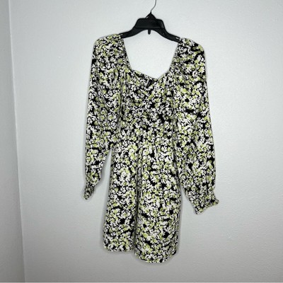 New Vero Moda Black & Green Floral Cottagecore mini Dress Womens size S