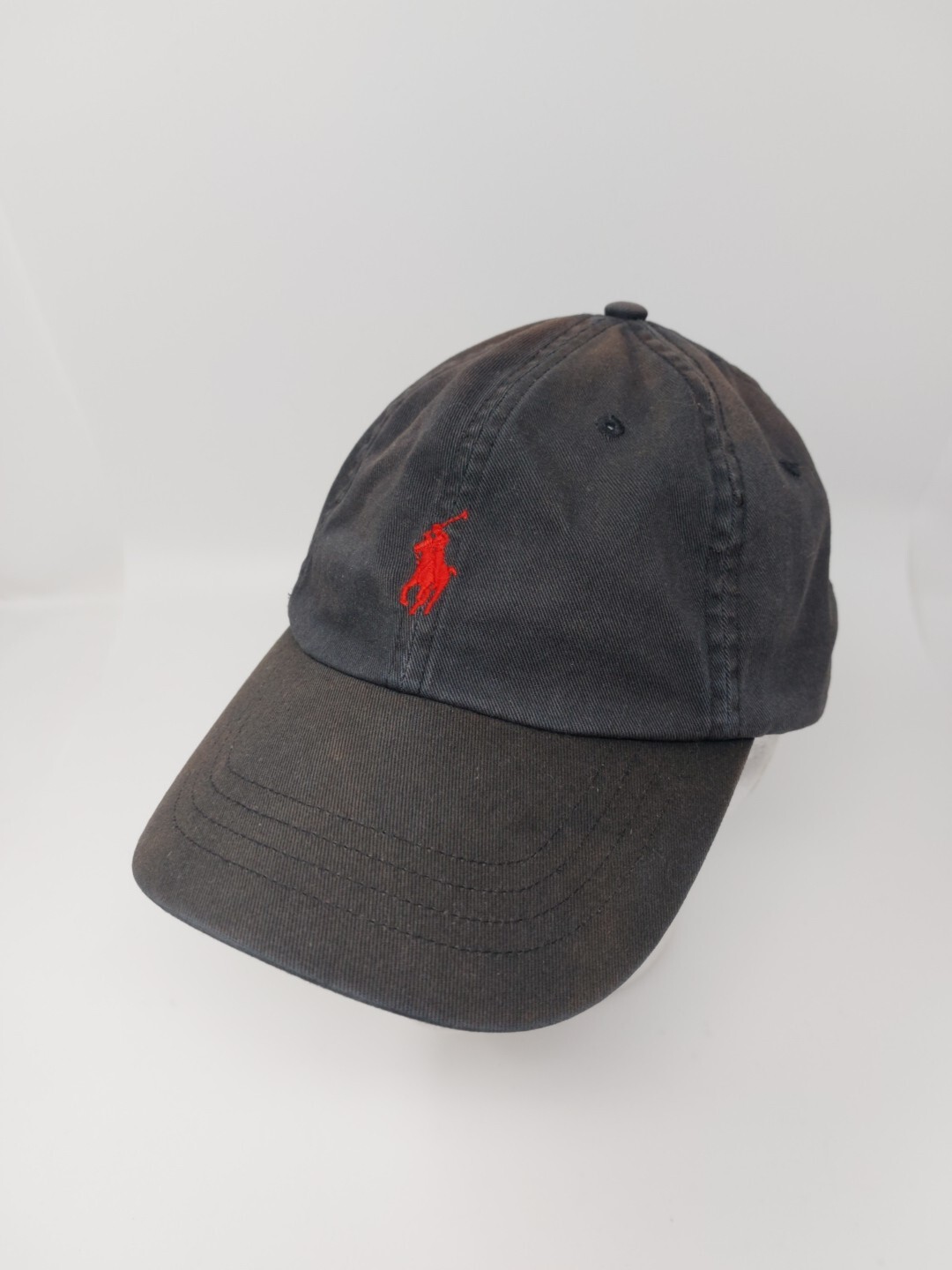 Cappello Polo Ralph Lauren Rosso Pony Scritta Cinghia Schiena Papà Regolabile Scolorito Nero