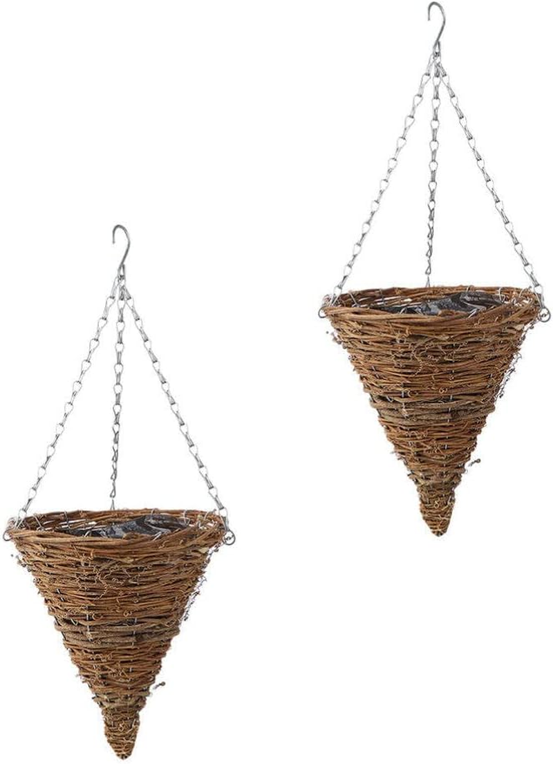 2PCS Rattan Hanging Planter Baskets Cone Shaped Plant Flower Pot Farmhouse Wall