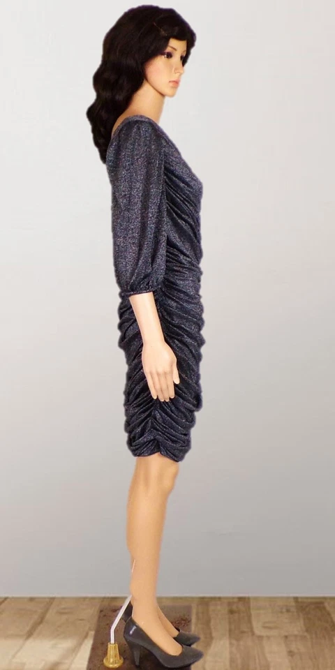 Vestido de fiesta/cóctel BCBGENERATION talla 12 gris/plateado-metálico 1 hombro Foto 3 de 4