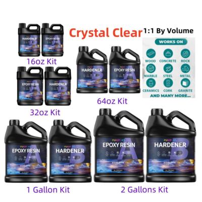 Crystal Clear Epoxy Resin   32oz/64oz 1 Gallon Kit   1:1 Ratio Coating Castings 