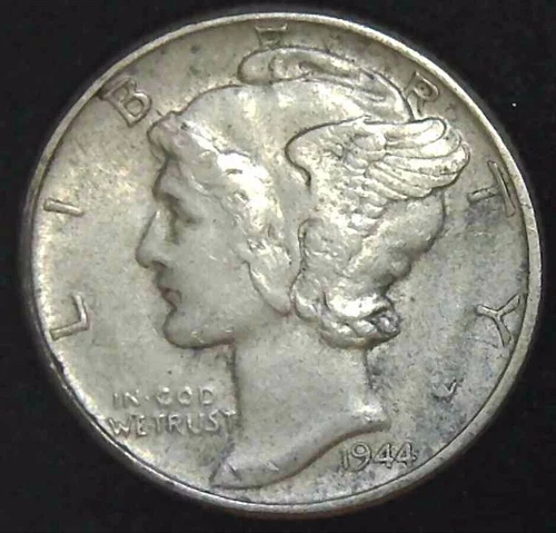 1944-P 10C Mercury Dime AU 90% Silver 23ocs0609-3
