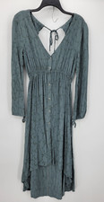 Saltwater Luxe Dress Womens Medium Green Embroidered Cutout Back Hi Low Hem