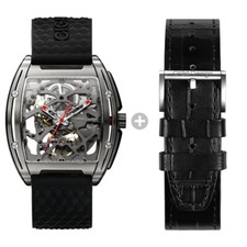 Mens Silver Bridge Manual Mechanical Watch - black Leather luxury watch