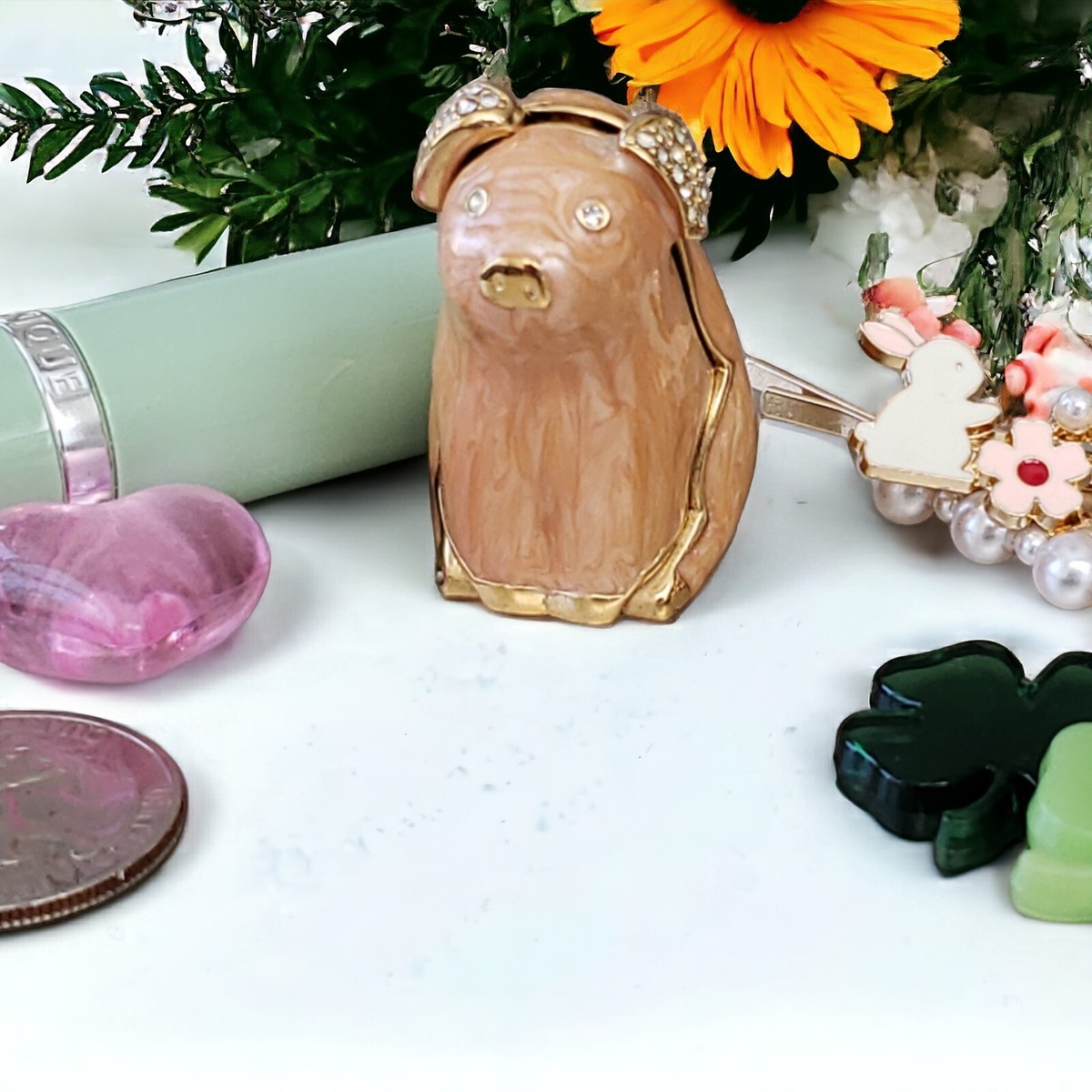 Estee Lauder Beautiful Perfume Pink Pig Compact Enameled With